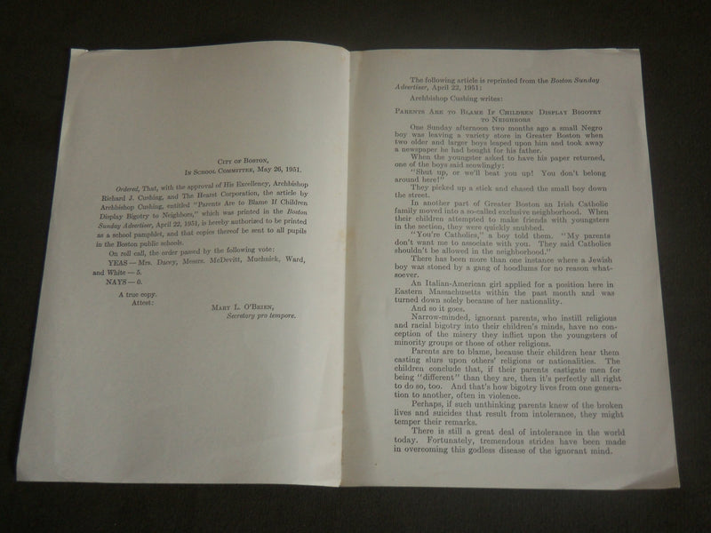 1951 PARENTS ARE TO BLAME - RICHARD J. CUSHING - CITY OF BOSTON - J 7112