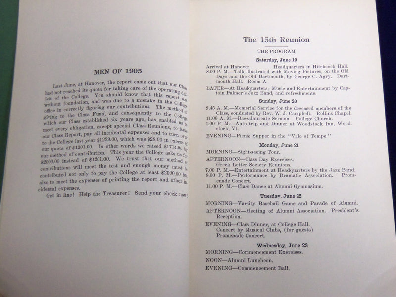 1919-1920 DARTMOUTH REPORTS OF CLASS OF 1905 LOT OF 2 ISSUES - K 508