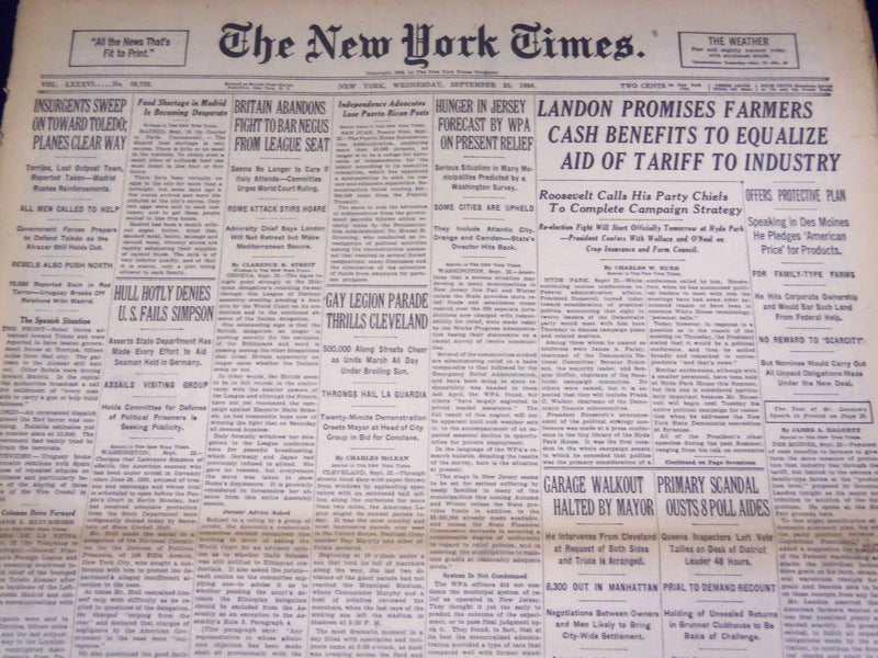 1936 SEPT 23 NEW YORK TIMES - 50,000 SEE LOUIS KNOCK OUT ETTORE - NT 2062