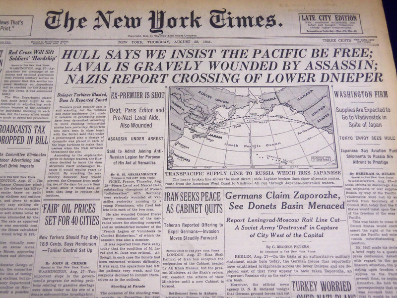 1941 AUG 28 NEW YORK TIMES - HULL SAYS WE INSIST THE PACIFIC BE FREE - NT 1106