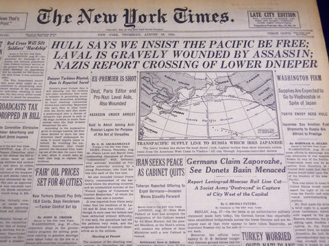 1941 AUG 28 NEW YORK TIMES - HULL SAYS WE INSIST THE PACIFIC BE FREE - NT 1106