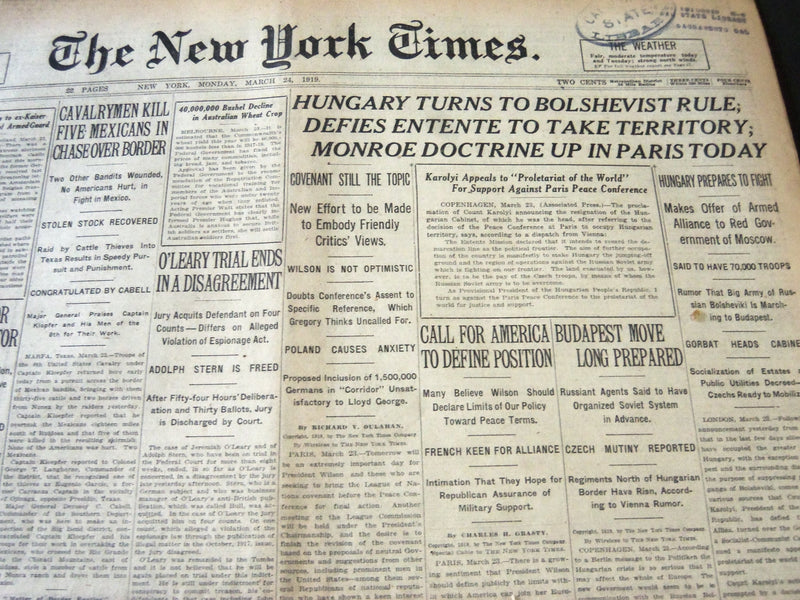 1919 MARCH 24 NEW YORK TIMES - HUNGARY TURNS TO BOLSHEVIST RULE - NT 6225