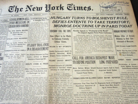 1919 MARCH 24 NEW YORK TIMES - HUNGARY TURNS TO BOLSHEVIST RULE - NT 6225