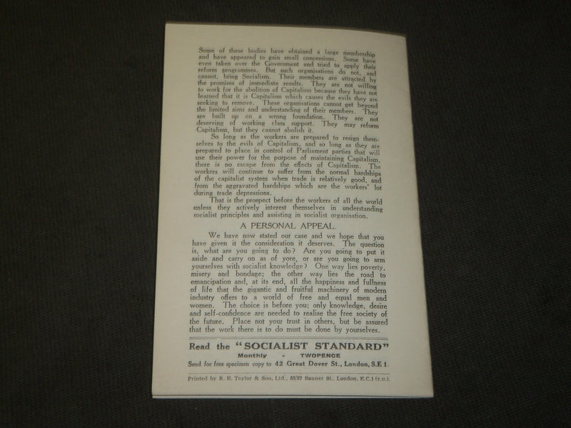 1932 FEBRUARY WHY CAPITALISM WILL NOT COLLAPSE BOOK - S.P.G.B NO. 10 - J 3622