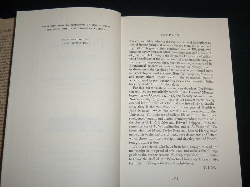 1966 PRINCETON 1746-1896 HARDCOVER BOOK BY THOMAS JEFFERSON WERTENBAKER- KD 6897