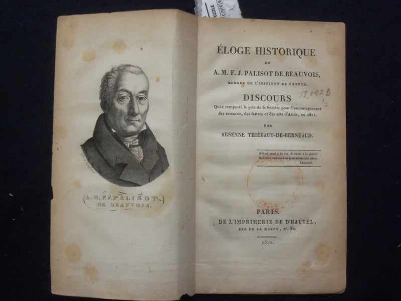 1821 ELOGE HISTORIQUE DE A.M.F.J. PALISOT DE BEAUVOIS SOFTCOVER BOOKLET - K 239