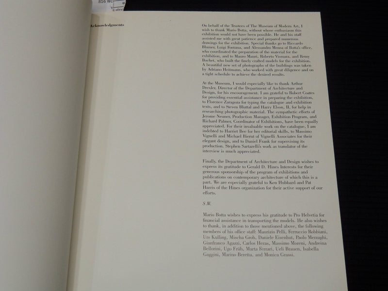 1986 MARIO BOHA EXHIBITION SOFTCOVER CATALOG - MUSEUM OF ART NEW YORK - K 2158