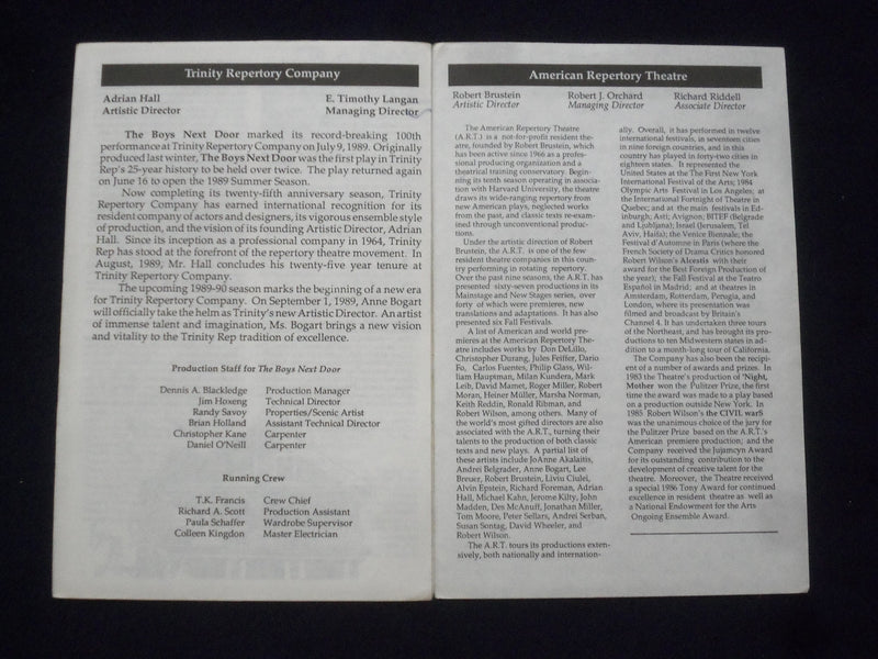 1989-90 THE BOYS NEXT DOOR PROGRAM - PETER GERETY + 7 OTHER SIGNATURES - J 9719