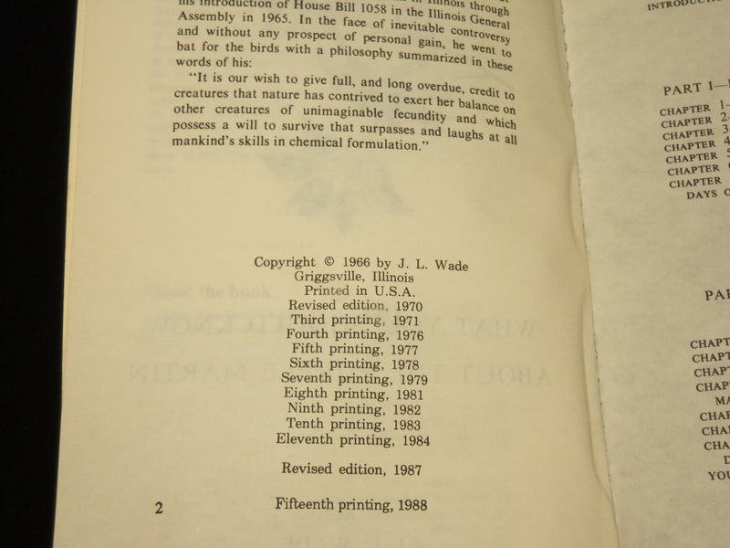 1988 PURPLE MARTIN - AMERICA'S MOST WANTED BIRD SOFTCOVER BOOK - KD 6333