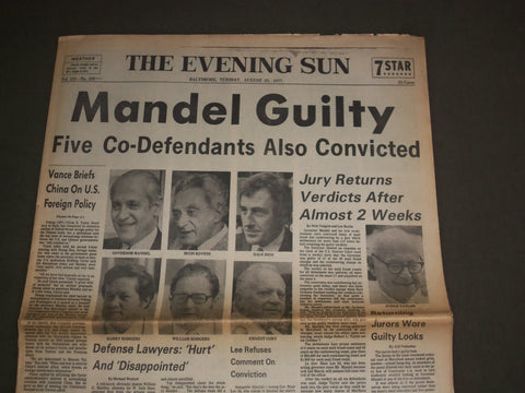 1977 AUGUST 23 THE BALTIMORE EVENING SUN - GOVERNOR MANDEL GUILTY - NP 2962