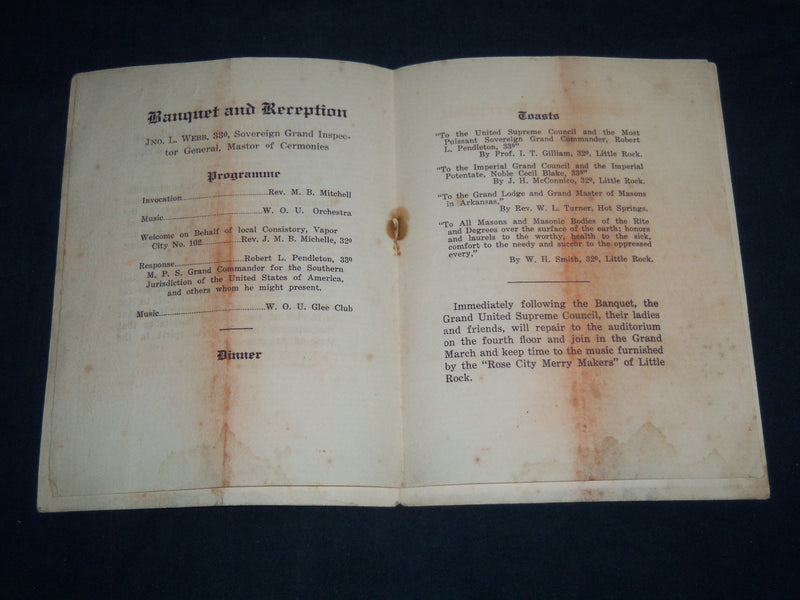 1926 VAPOR CITY CONSISTORY BANQUET PROGRAM - ARKANSAS - J 8515