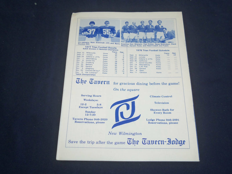 1978 SEP 16 WESTMINSTER COLLEGE AT JUNIATA COLLEGE FOOTBALL PROGRAM - ST 880V