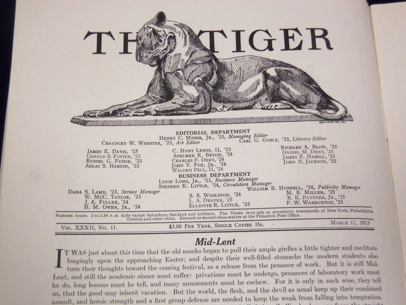 1923 MARCH 17 THE PRINCETON TIGER MAGAZINE VOL. 32 NO. 11 MID LENTEN - II 4248