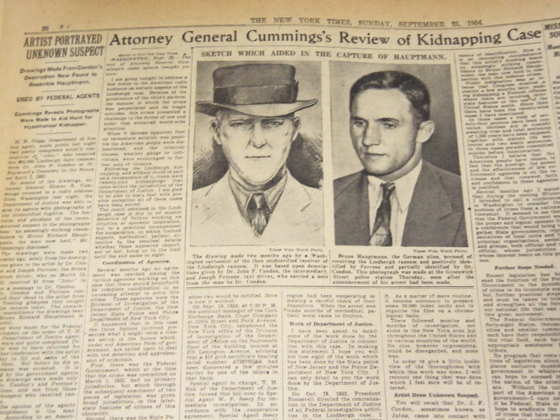 1934 SEPT 23 NEW YORK TIMES - LINDBERGH RETURNING HOME TO AID HAUPTMANN- NT 1697
