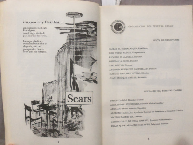 1969 FESTIVAL CASALS SOFTCOVER BOOK - SAN JUAN DE PUERTO RICO - SPANISH - K 284