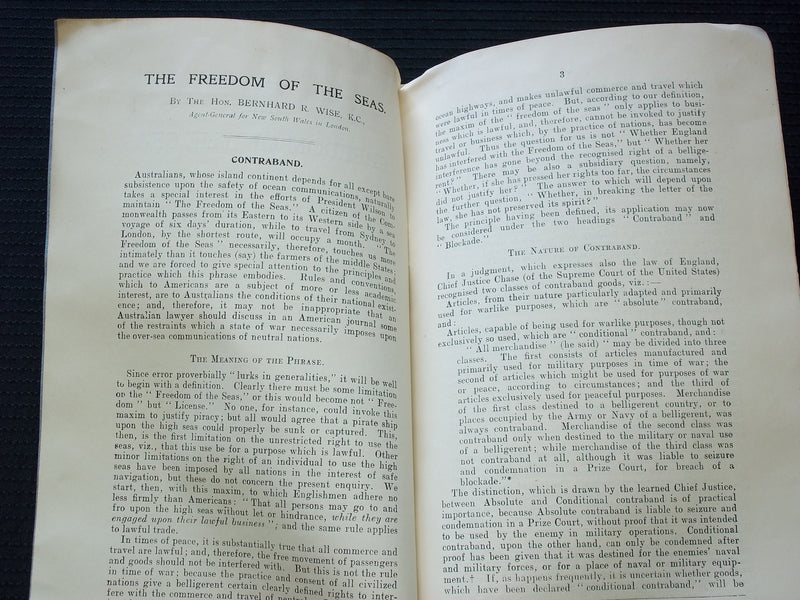1915 THE FREEDOM OF THE SEAS SOFTCOVER BOOK BY HON. BERNHARD - J 7150