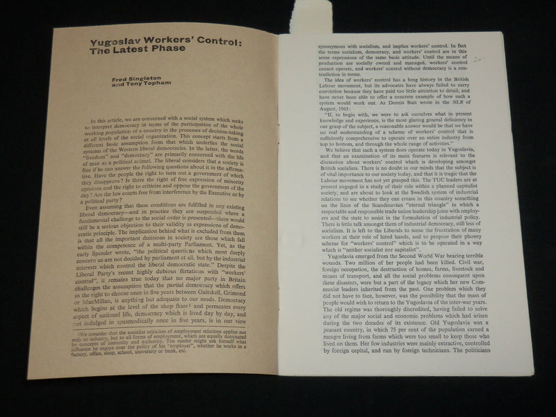 1960'S TWO ARTICLES ON YUGOSLAVIA BOOK - FRED SINGLETON & TONY TOPHAM - J 6539