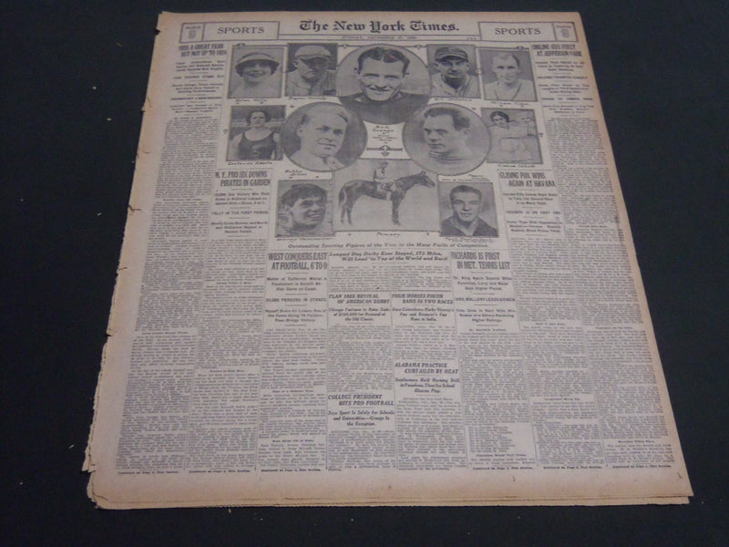1925 DEC 27 NY TIMES SPORTS SECTION - JONES- GRANGE- HORNSBY- NURMI - NT 7064
