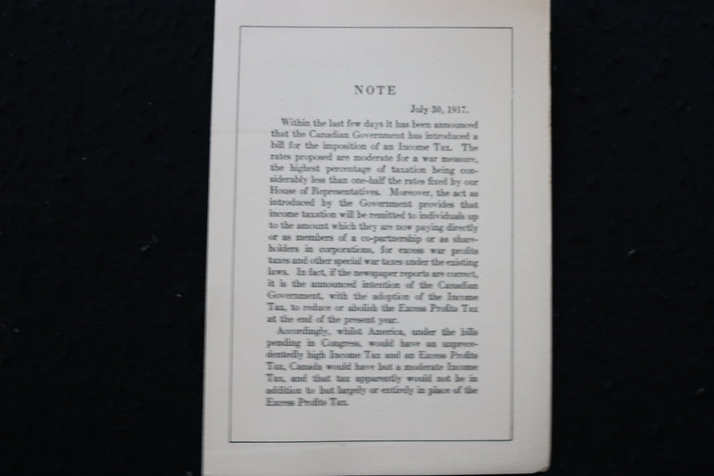 1917 WAR TAXATION - COMMENTS AND LETTERS BY OTTO H. KAHN - SOFTCOVER - K 2211