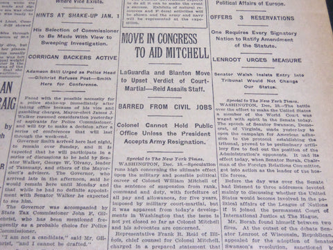 1925 DECEMBER 19 NEW YORK TIMES - MOVE IN CONGRESS TO AID MITCHELL - NT 5400