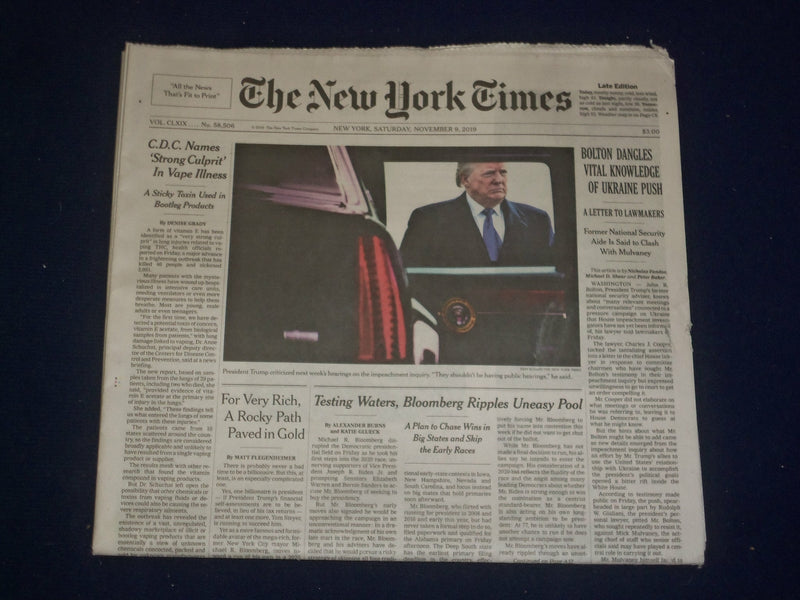 2019 NOVEMBER 9 NEW YORK TIMES - BOLTON DANGLES VITAL KNOWLEDGE OF UKRAINE PUSH
