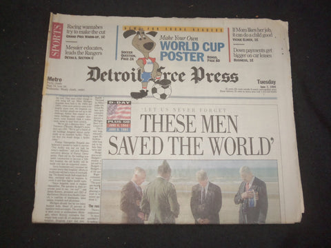 1994 JUNE 7 DETROIT FREE PRESS NEWSPAPER - D-DAY 50 YEARS LATER - NP 7696