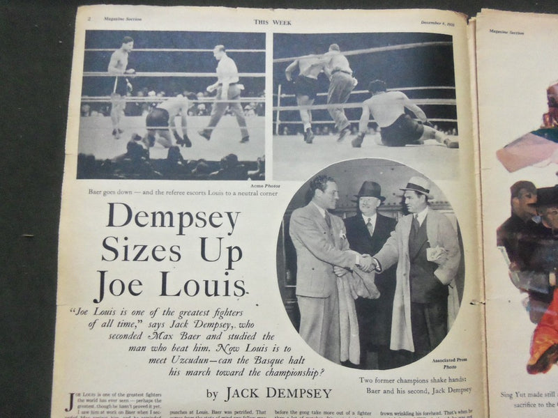 1935 DEC 8 THIS WEEK NEWSPAPER MAGAZINE SECTION JOE LOUIS JACK DEMPSEY - II 4216
