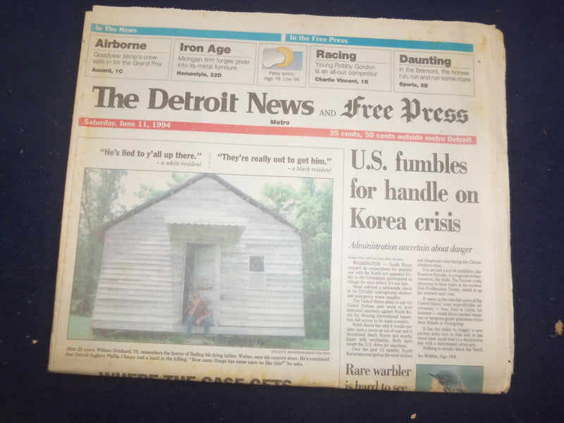 1994 JUNE 11 DETROIT NEWS/FREE PRESS NEWSPAPER-U.S. FUMBLES KOREA CRISIS-NP 7200