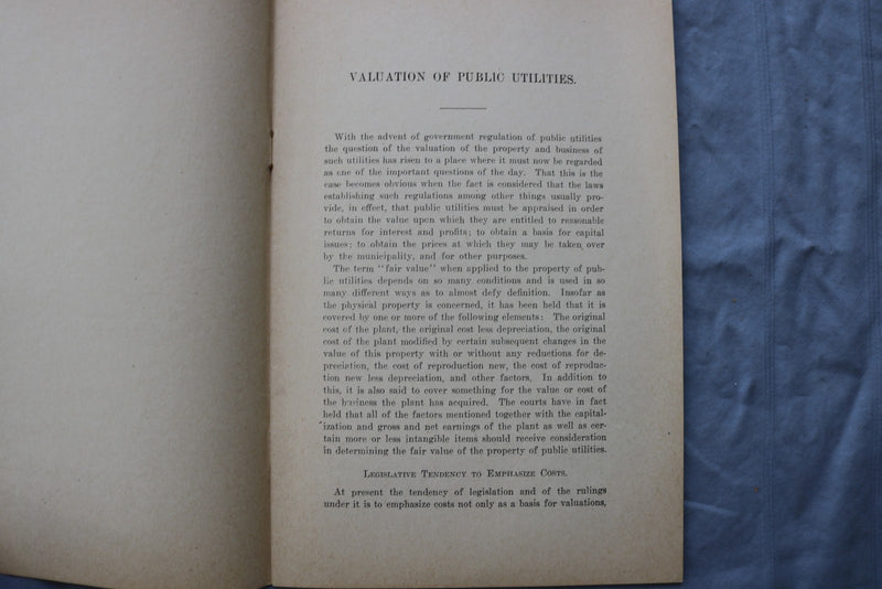 1912 VALUATION OF PUBLIC UTILITIES - INDIANA WATER SUPPLY SOFTCOVER BOOK- K 2991