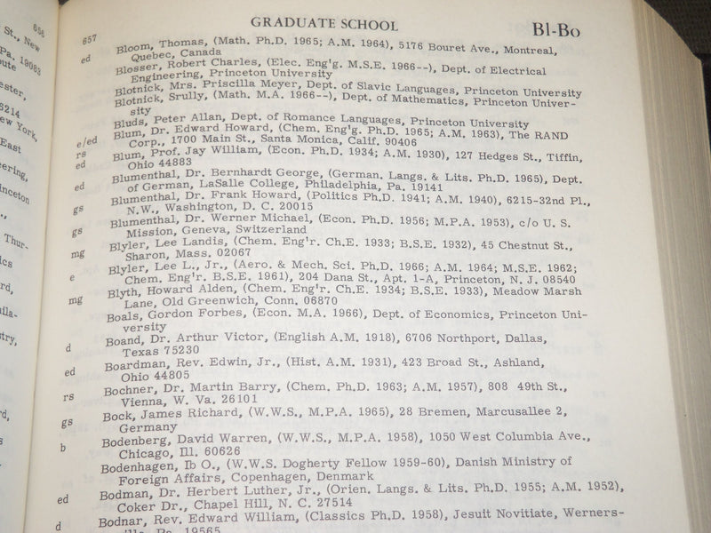 1967 PRINCETON UNIVERSITY ALUMNI DIRECTORY BOOK 24TH EDITION - KD 5166