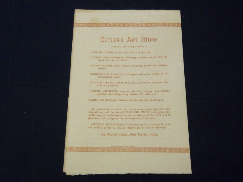 1885 EVARTS CUTLER'S ARTISTS EXHIBITION CATALOGUE- NEW HAVEN CONNECTICUT- K 2047