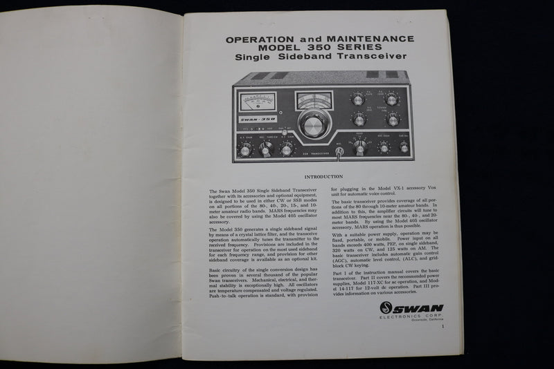 1965 SWAN MODEL 350 OPERATION AND MAINTENANCE CATALOG - K 763