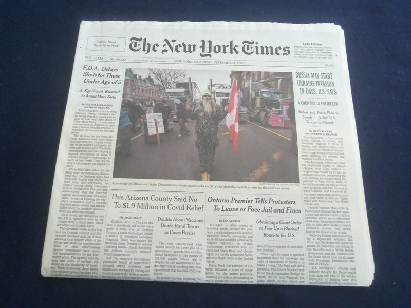 2022 FEBRUARY 12 NEW YORK TIMES - RUSSIA MAY START UKRAINE INVASION IN DAYS
