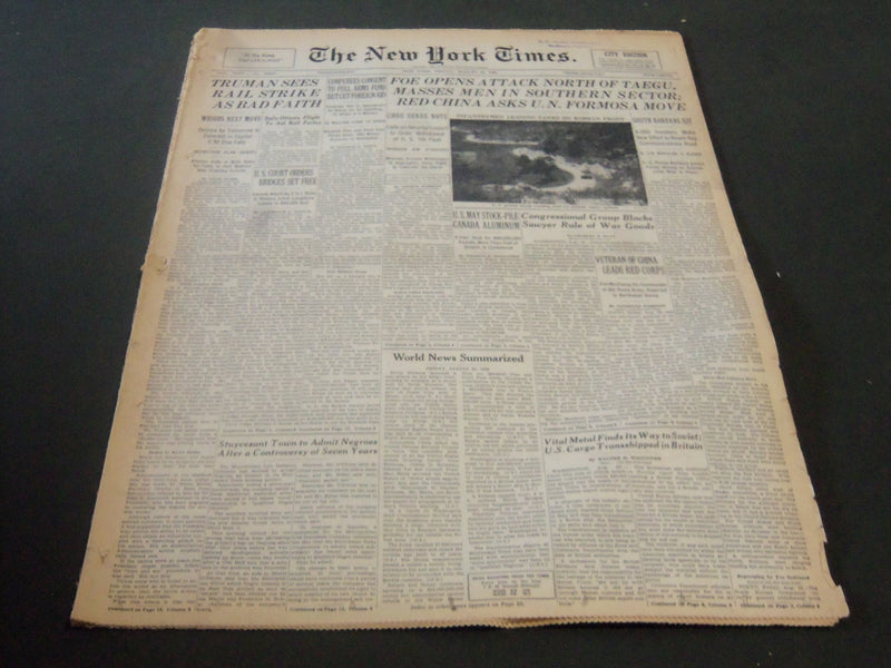 1950 AUGUST 25 NEW YORK TIMES - FOE OPENS ATTACK NORTH OF TAEGU - NT 5852