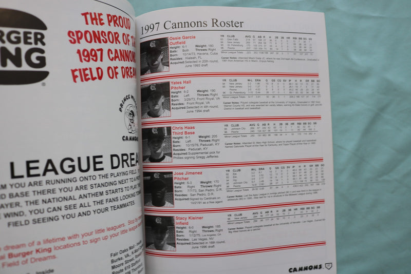 1997 CANNONS COURIER BASEBALL YEARBOOK - K 3403