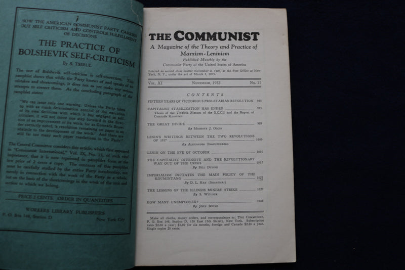 1932 NOVEMBER THE COMMUNIST MONTHLY PERIODICAL - K 483