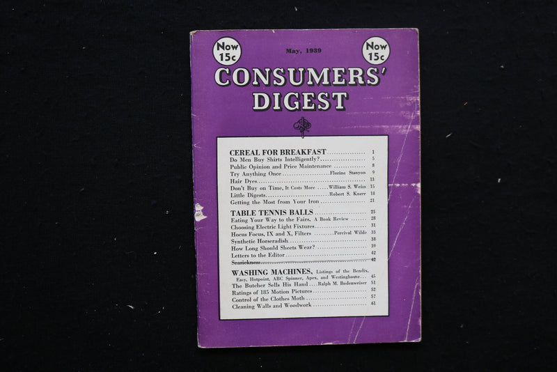 1939 MAY CONSUMERS' DIGEST MAGAZINE - CEREAL FOR BREAKFAST COVER - K 399