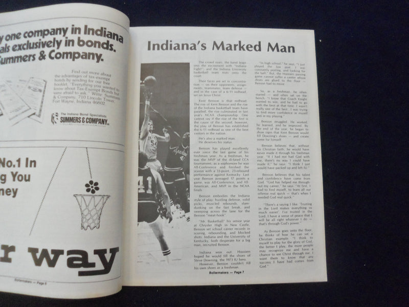 1977 FEB 20 COLLEGE BASKETBALL PROGRAM - PURDUE UNIV VS. INDIANA UNIV- SP 1533T
