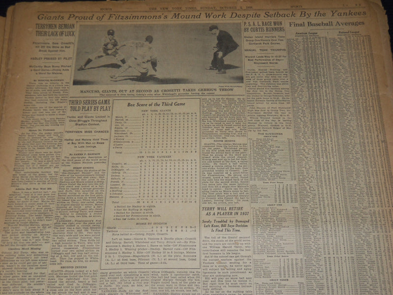 1943 WORLD SERIES YANKEES DEFEAT CARDINALS NEW YORK TIMES LOT OF 6 - NT XXXX