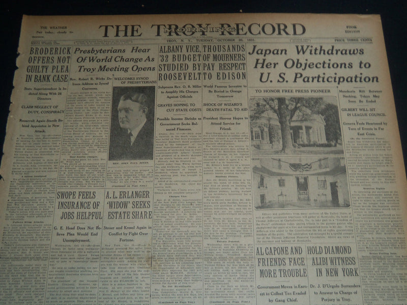 1931 OCT 20 TROY MORNING RECORD - AL CAPONE & FRIENDS FACE MORE TROUBLE- NT 7497