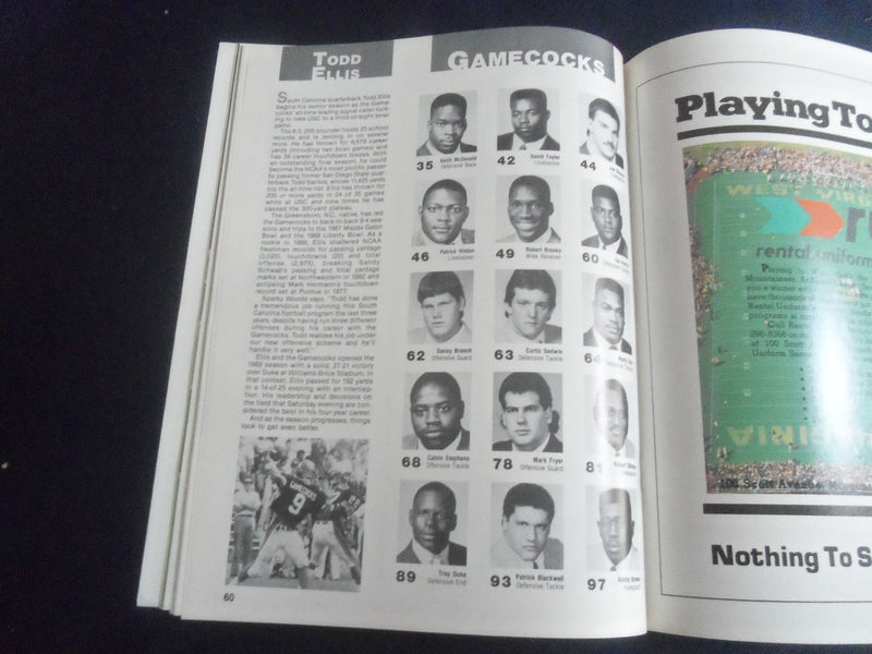 1989 SEP 16 FOOTBALL PROGRAM - WEST VIRGINIA UNIV VS UNIV SO. CAROLINA- SP 4686Y