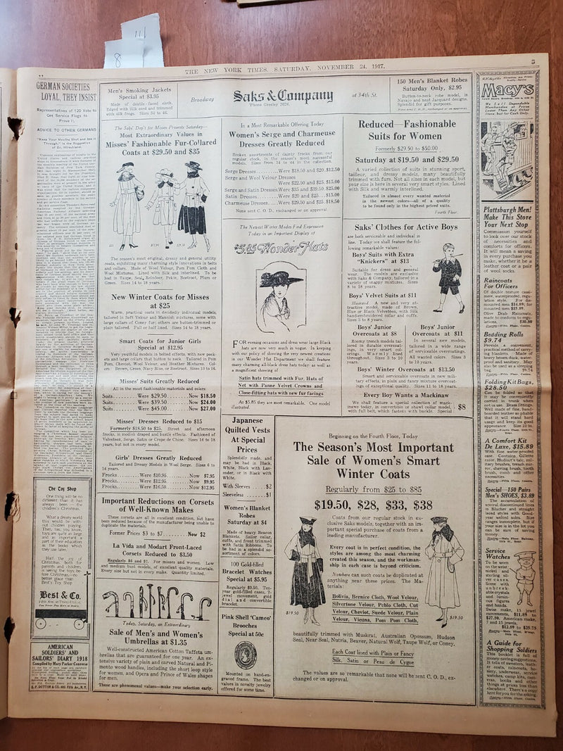 1917 NOVEMBER 24 NEW YORK TIMES - BOLSHEVIKI'S HAND FORCED BY MASSES - NT 8078