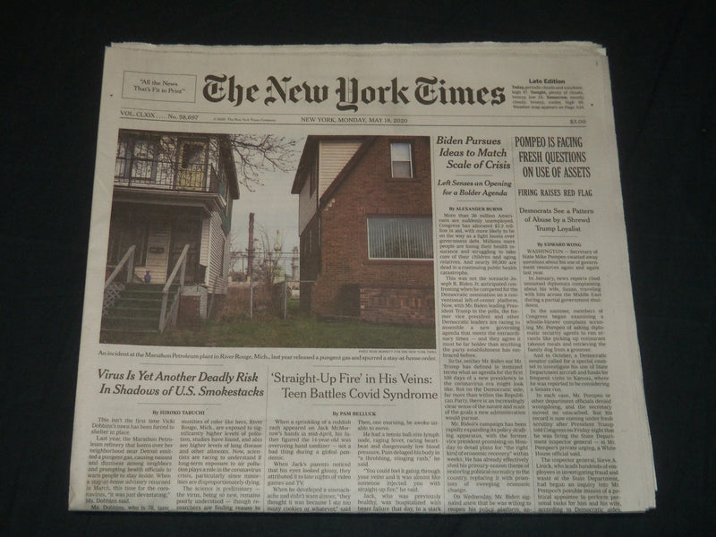 2020 MAY 18 NEW YORK TIMES - BIDEN PURSUES IDEAS TO MATCH SCALE OF CRISIS