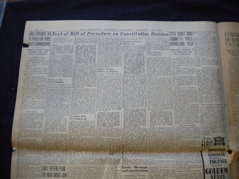 1935 JAN 22 PHILADELPHIA RECORD NEWSPAPER -KARPIS KIDNAPS PHILADELPHIAN- NP 6010