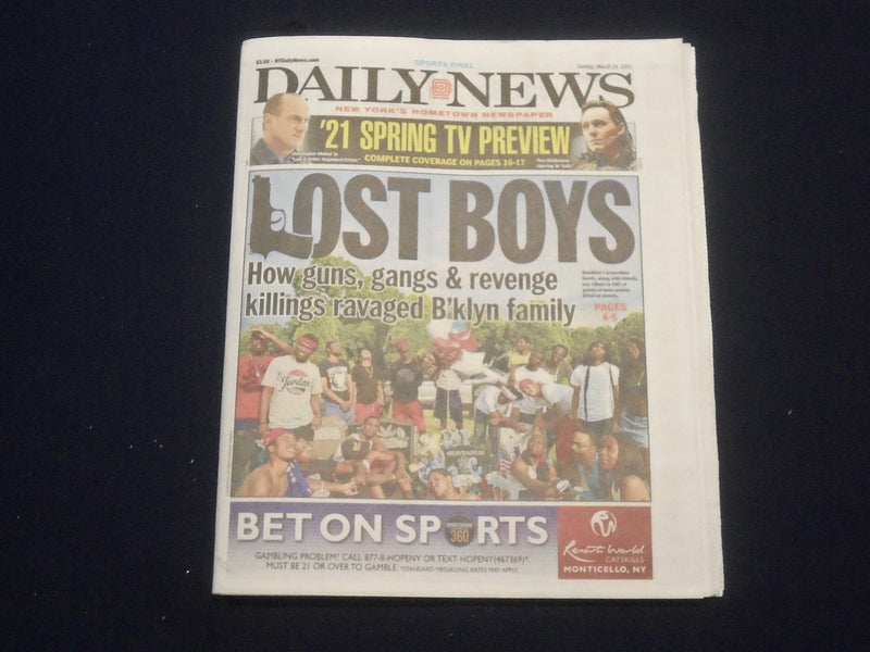 2021 MARCH 28 NEW YORK DAILY NEWS NEWSPAPER- GUNS, GANGS RAVAGED BROOKLYN FAMILY