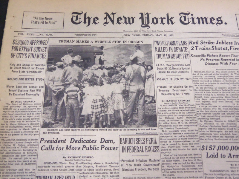 1950 MAY 12 NEW YORK TIMES - PRESIDENT DEDICATES GRAND COULEE DAM - NT 4570