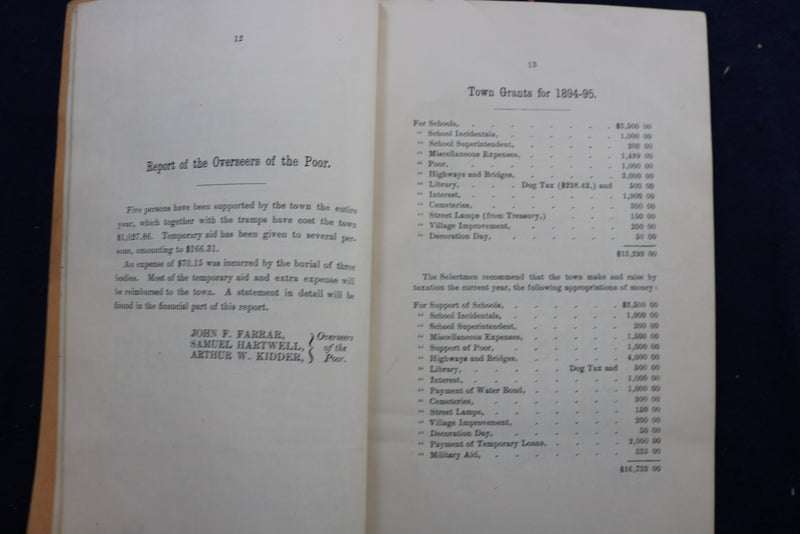 1894-1895 TOWN OF LINCOLN OFFICERS & SCHOOL COMMITTEE REPORT SOFTCOVER - K 794