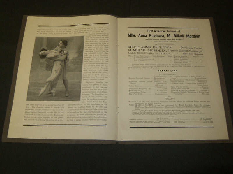1910 ANNA PAVLOWA - MIKAIL MORDKIN FIRST AMERICAN TOUR PROGRAM - J 5153