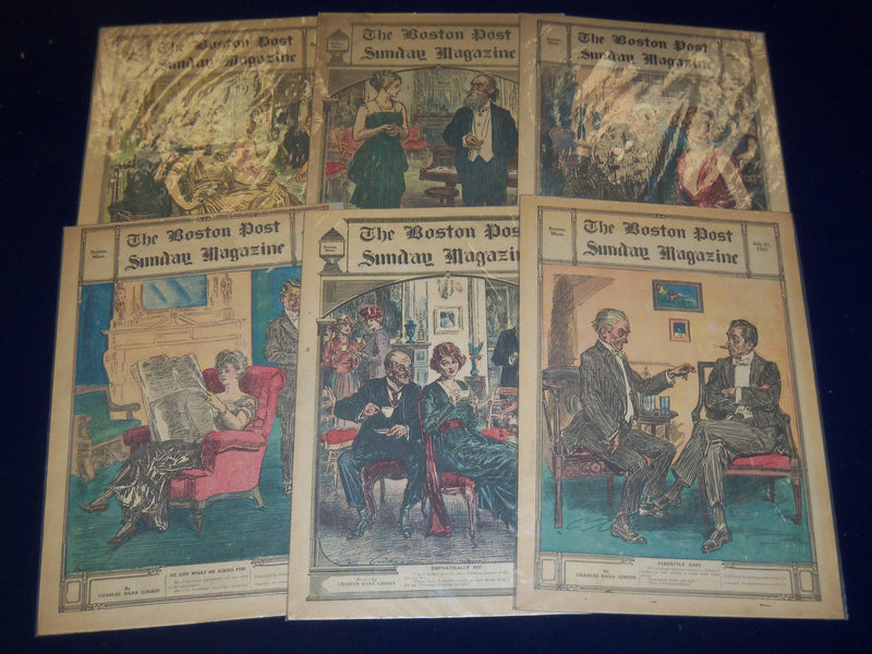 1920-1921 BOSTON POST SUNDAY MAGAZINE LOT OF 6 CHARLES D. GIBSON COVERS -NP 1465