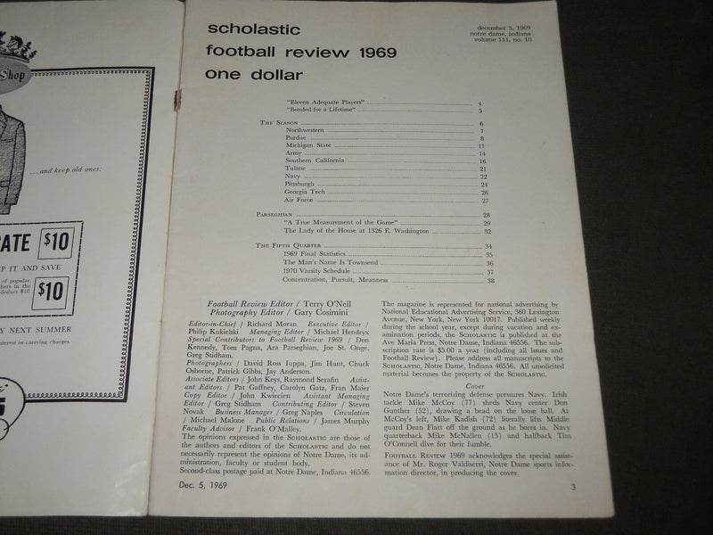 1969 DECEMBER 5 NOTRE DAME FOOTBALL REVIEW PROGRAM - GAME PHOTOS - J 2733